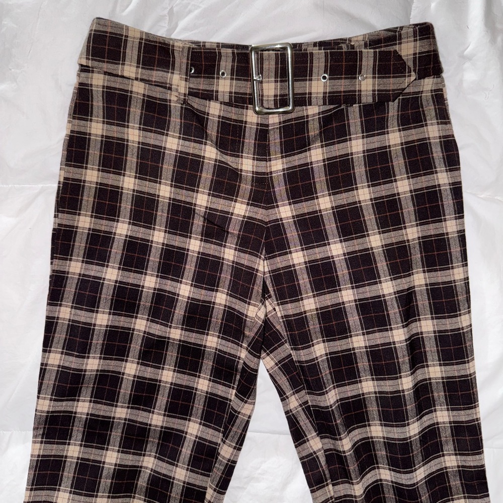 Brown Plaid pants with belt detail